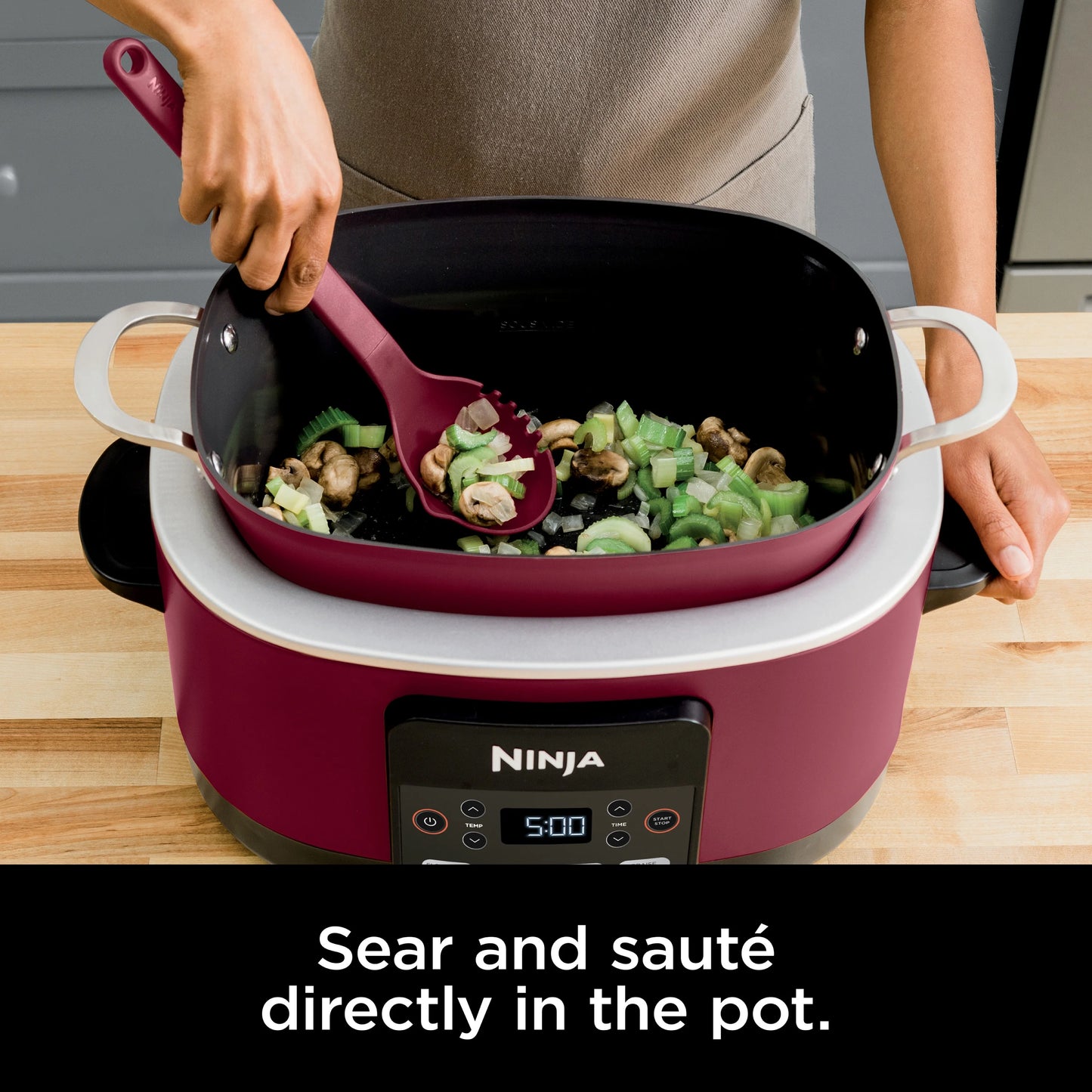Ninja Foodi Possible Cooker, 8.5 Quart, 6-in-1 Multi-Cooker, Slow Cooker, Steamer, Glass Lid Integrated Cooking Utensil, Nonstick, Oven Safe Pot to 500° F, Cherry Tarte, MC1000WM