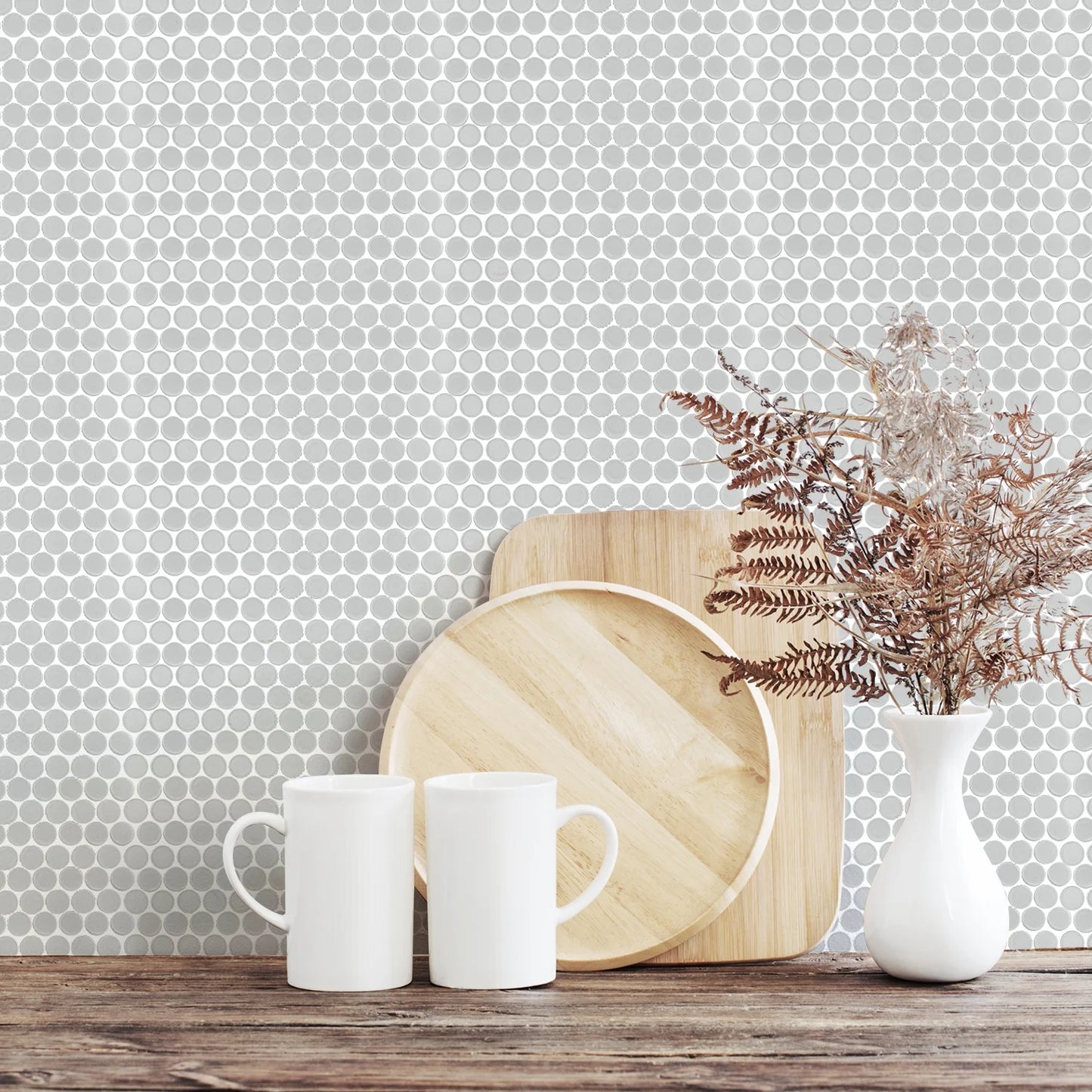 Huelva 12.68" x 11.02" Glass Penny Mosaic Floor and Wall Tile in White (Pack of 11)