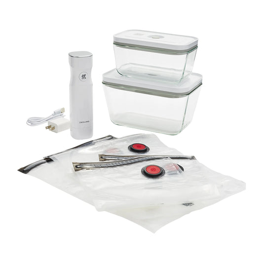 ZWILLING Fresh & Save 7-pc Vacuum Sealer Machine Starter Set, Sous Vide Bags, Meal prep, Airtight Food Containers Glass