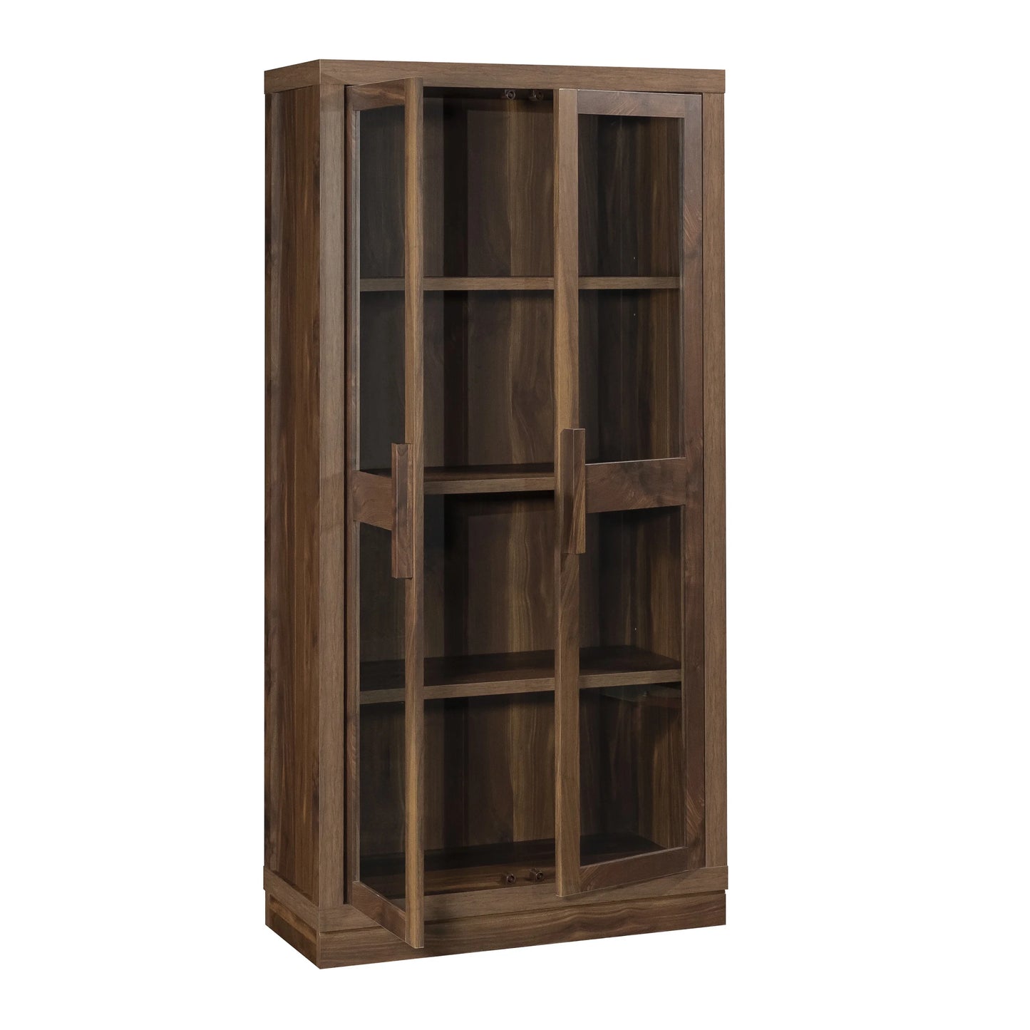Better Homes & Gardens Ezra Glass Door Storage Accent Cabinet, Warm Walnut finish