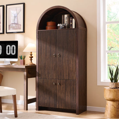 IFGET 71-Inch Arched 4-Tier Bookcase with Glass Doors and Drawers