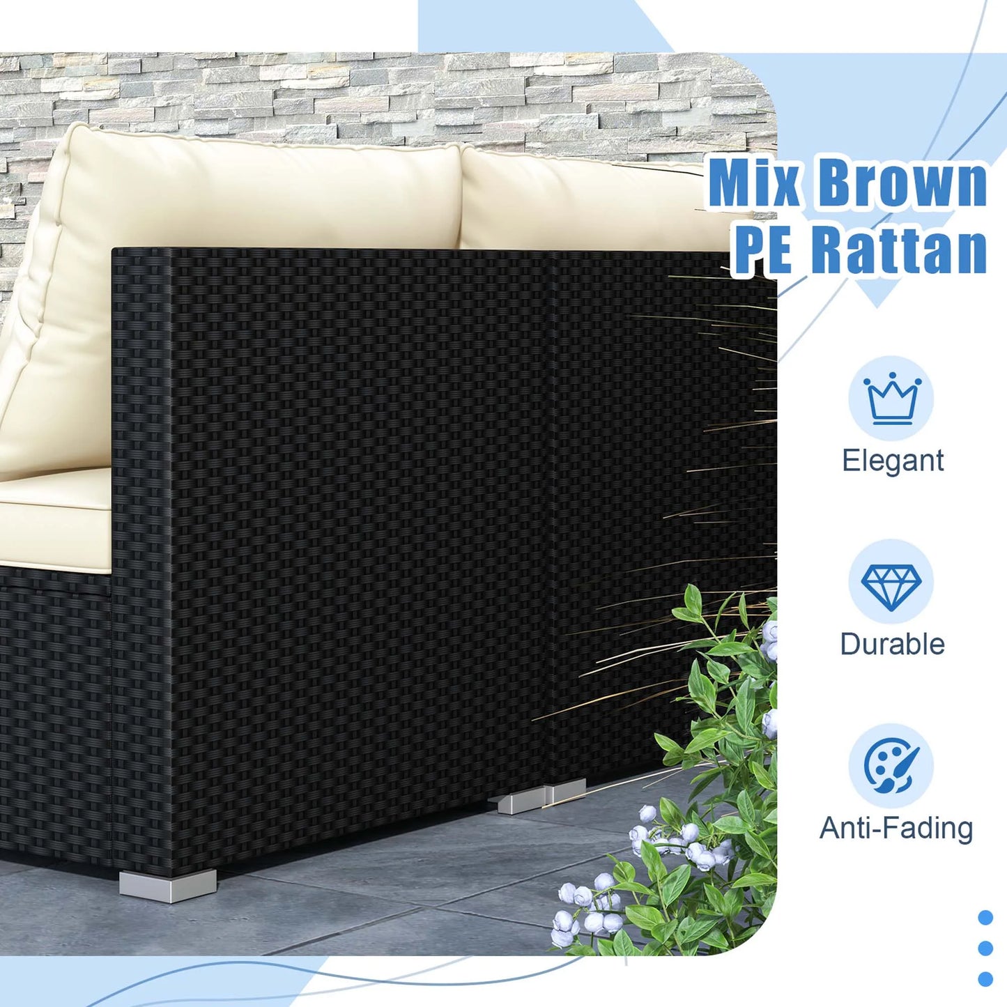 Costway 5 Pieces Outdoor Furniture Set with Seat & Back Cushions Tempered Glass Tabletop