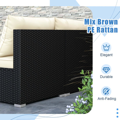 Costway 5 Pieces Outdoor Furniture Set with Seat & Back Cushions Tempered Glass Tabletop