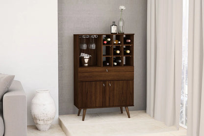 Polifurniture Salamanca Modern Bar Cabinet with Wine Rack and Glass Holder, Walnut