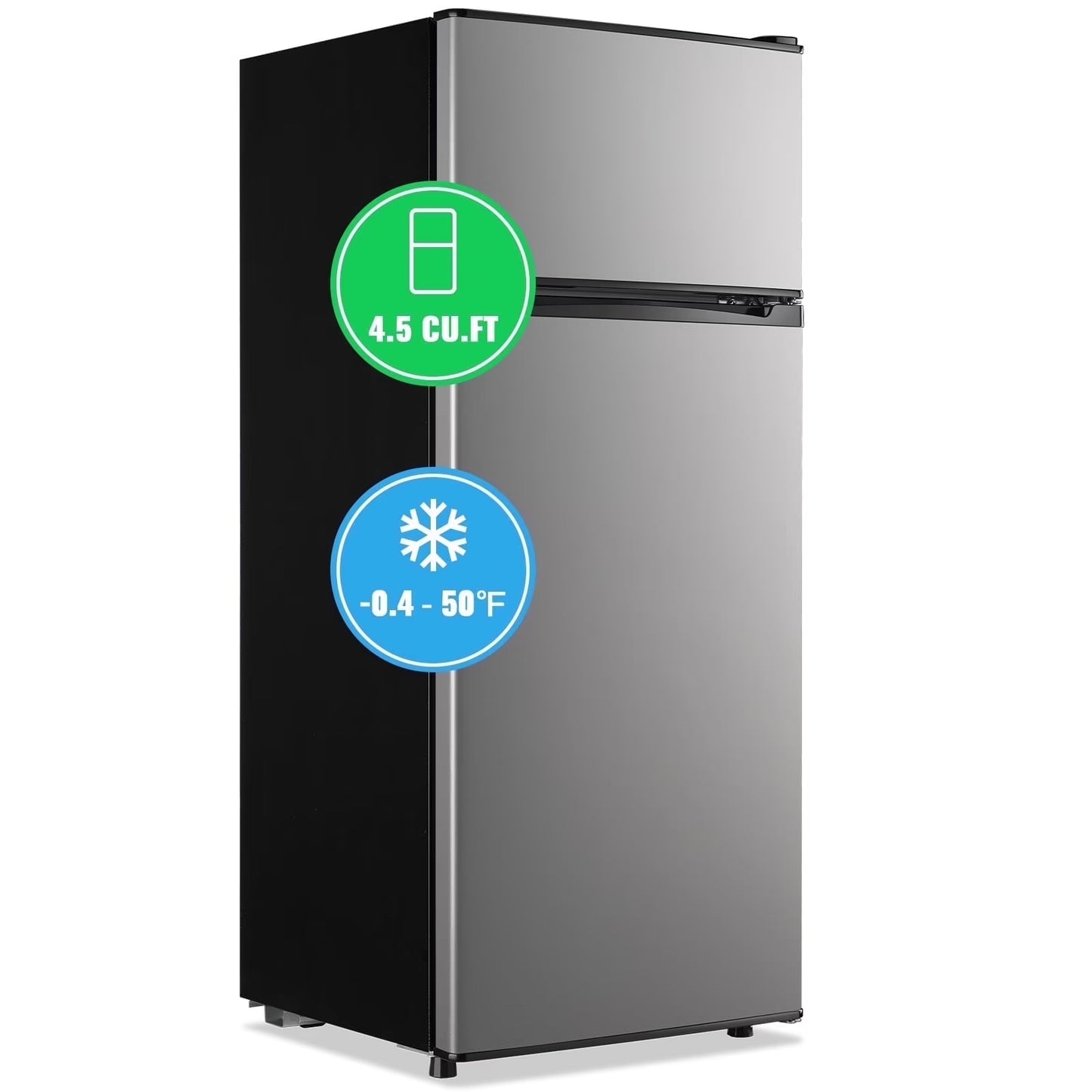 DEMULLER 4.5 Cu.ft Small Refrigerator Mini Fridge with Double Door 3 Removable Glass Shelves Black