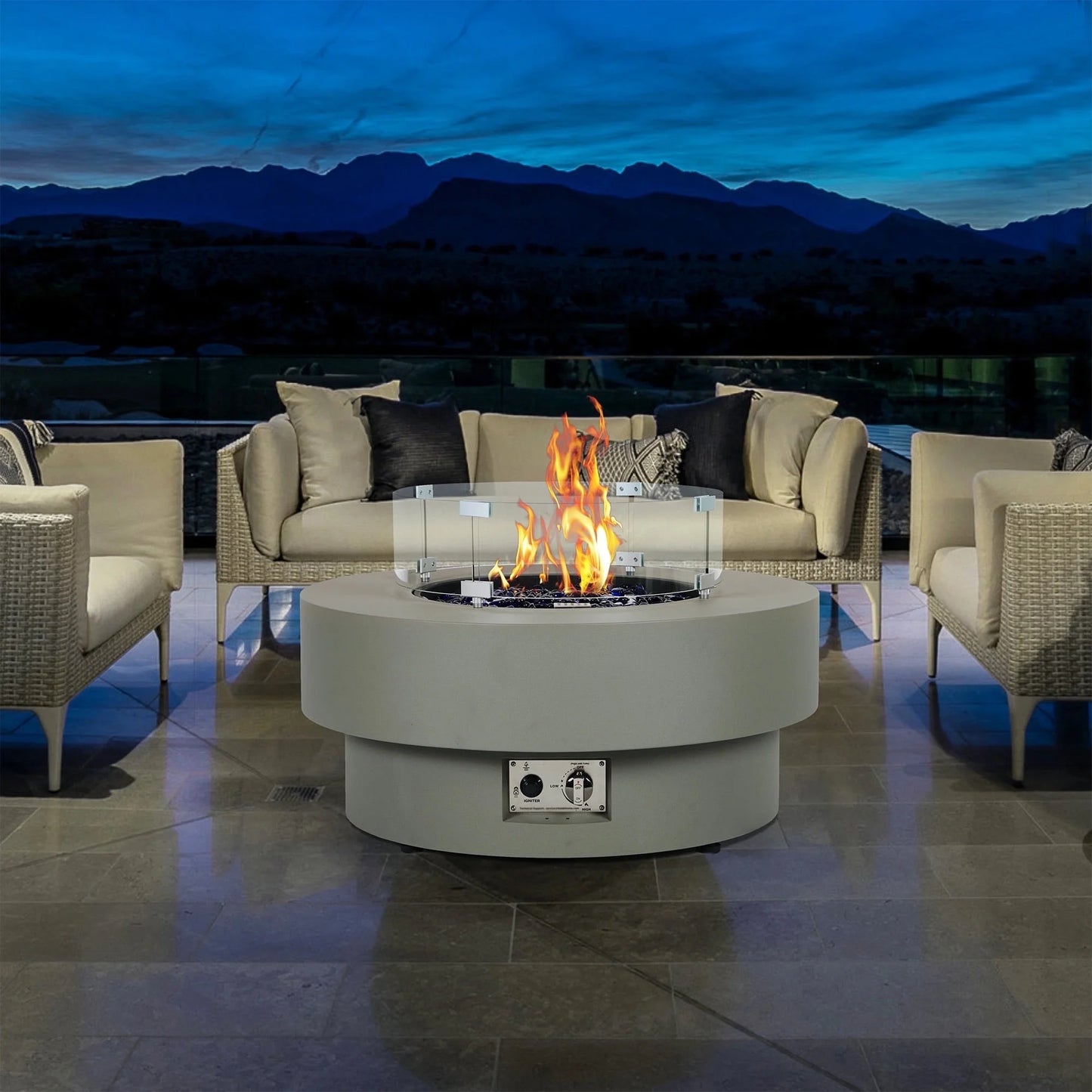 BAIDE HOME 32.5" Square Steel Low Profile Gas Fire Pit Table, 50,000 BTU Outdoor Propane Fire Pit with Lid, Glass Rocks, Cover, Pre-attached 10ft Propane Hose
