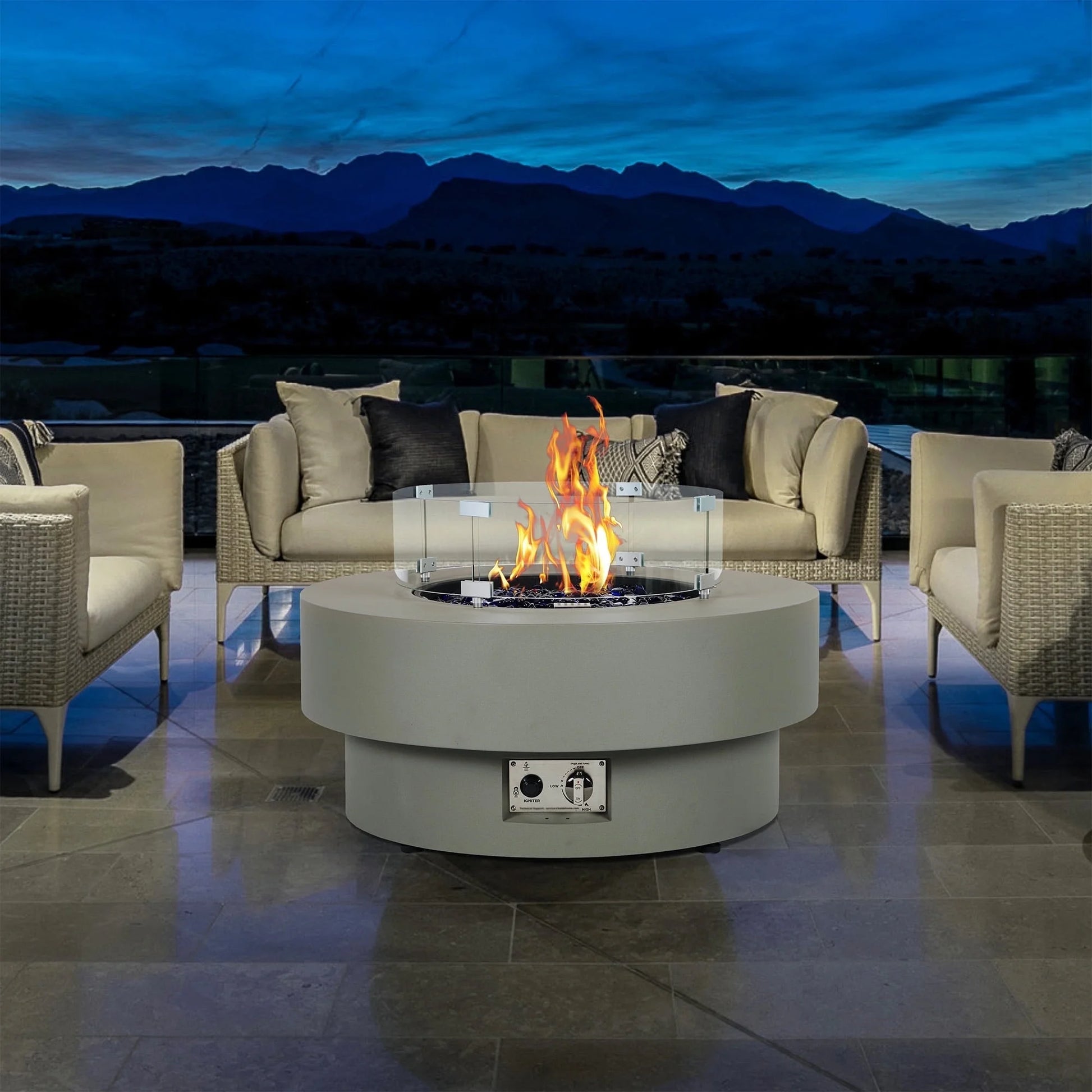 BAIDE HOME 32.5" Square Steel Low Profile Gas Fire Pit Table, 50,000 BTU Outdoor Propane Fire Pit with Lid, Glass Rocks, Cover, Pre-attached 10ft Propane Hose