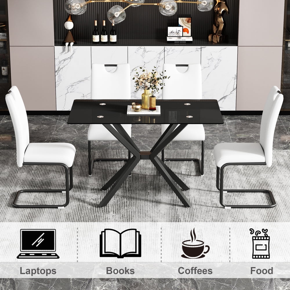 Holaki 47.24'' Rectangular Tempered Glass Dining Table for Dining Room, Living Room, Office