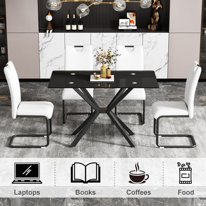 Holaki 47.24'' Rectangular Tempered Glass Dining Table for Dining Room, Living Room, Office