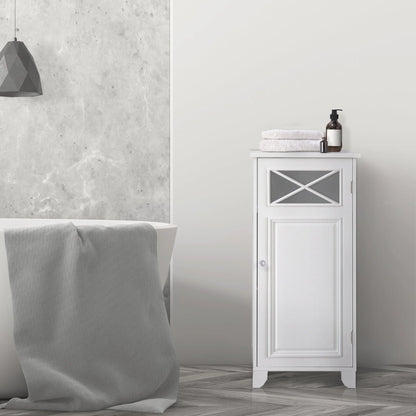 Teamson Home Dawson Freestanding Floor Storage Accent Cabinet with Decorative Glass Panel, White