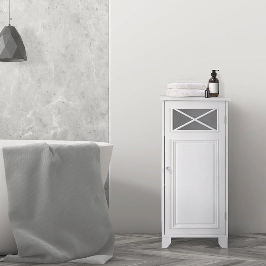 Teamson Home Dawson Freestanding Floor Storage Accent Cabinet with Decorative Glass Panel, White