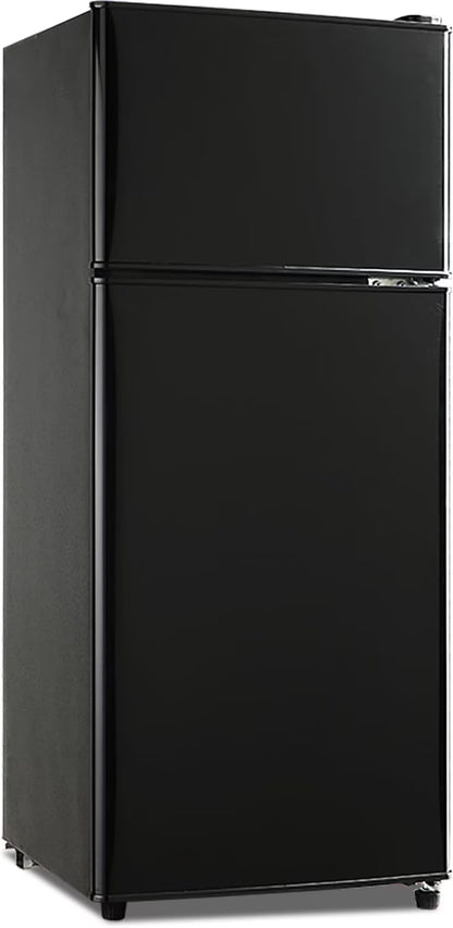 GGTB 3.5 Cu.Ft Fridge with Freezer, Double Door Refrigerator with 6 Level Thermostat, LED Light, Adjustable Glass Shelves for Bedroom, Office, Dorm, Apartment, Silver