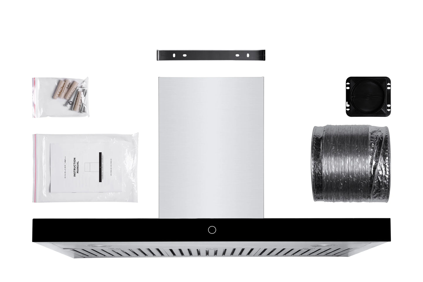 Hauslane Chef Series WM-739 30-inch Wall Mount Range Hood | T-Style with Black Glass Panel | 3 Speed, Professional Suction, Touch Control, Baffle Filters | Vented or Ductless