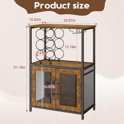 Bar Cabinet with Detachable Wine Rack, Liquor Stand for Home Bar, Mini Table with Glass Holder, Small Sideboard with Mesh Door, Storage Cabinet for Wine, Whiskey, Rustic Brown