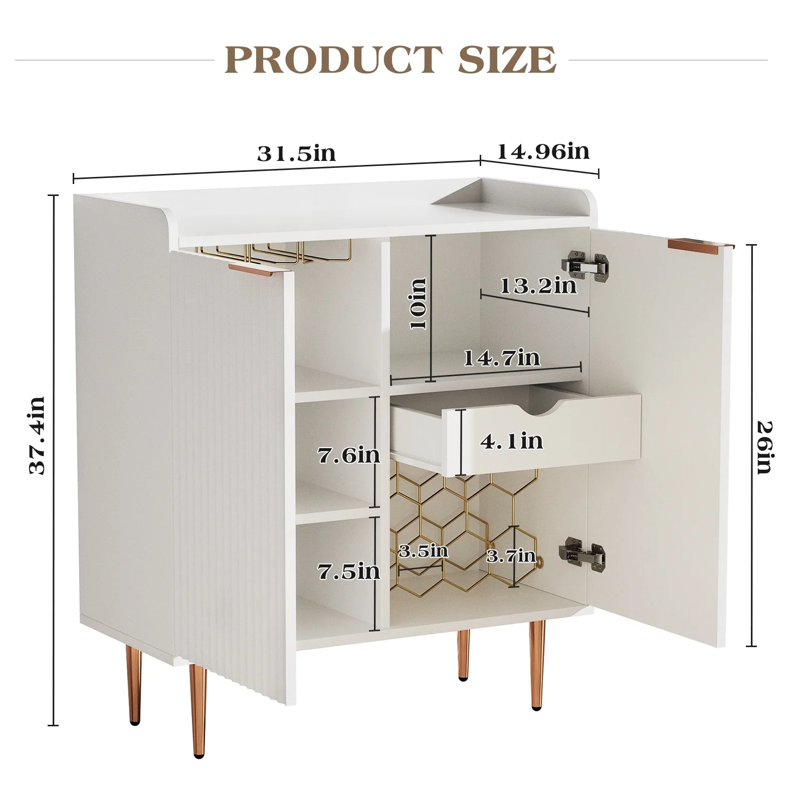 ERYTLLY Coffee Bar Cabinet with Wine Rack & Glass Holder, Kitchen Sideboard Buffet Cabinet with Storage,Wine Bar Cabinet with Fluted Doors for Living Room Dining, White