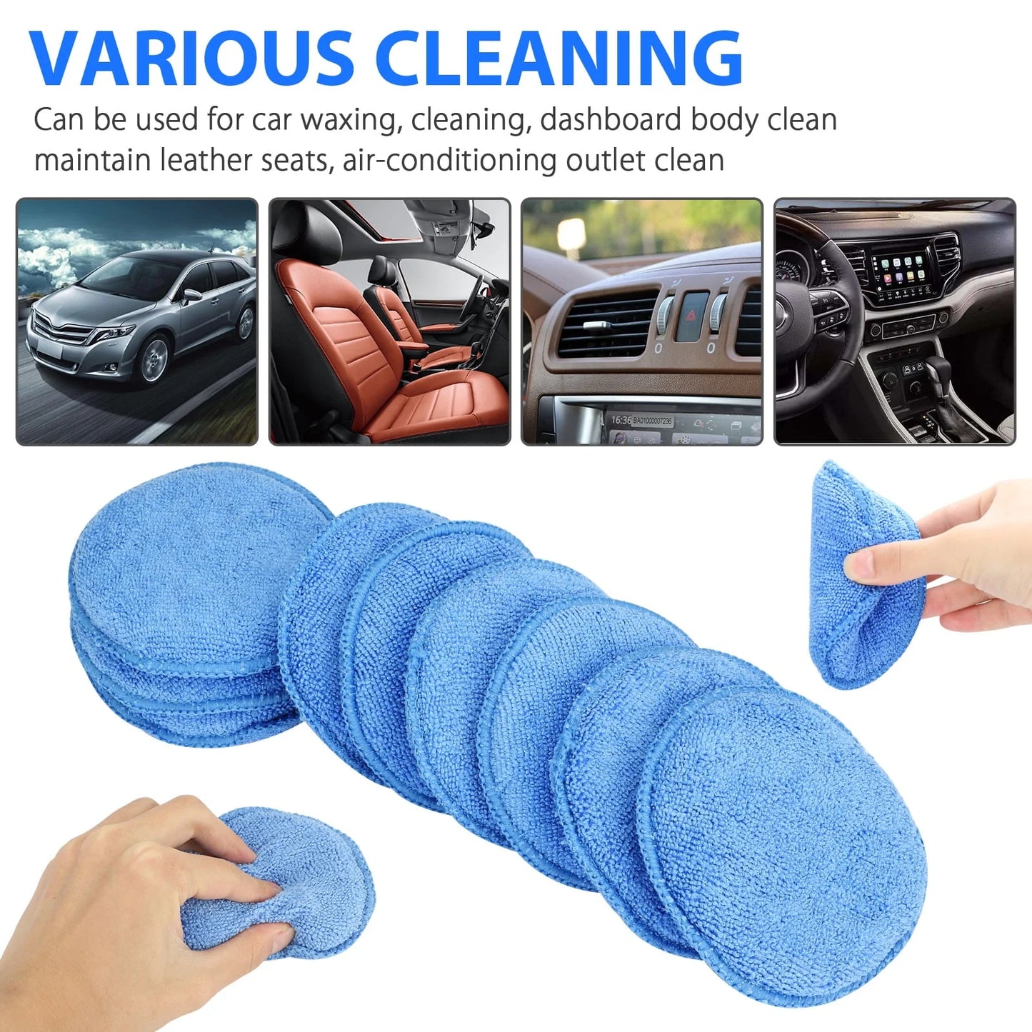 10pcs Microfiber Wax Applicator, EEEkit Ultra-Soft Microfiber Waxing Polish Car Applicator Pads, Foam Sponge Wax Applicator Pads for Cars Vehicle Glass Clean (Blue, 5" Diameter)