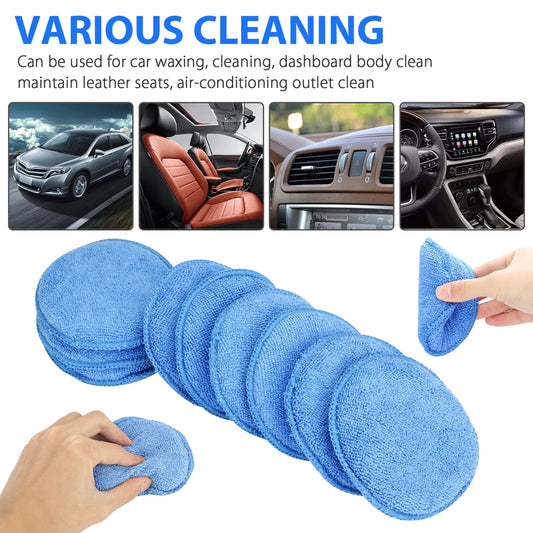 10pcs Microfiber Wax Applicator, EEEkit Ultra-Soft Microfiber Waxing Polish Car Applicator Pads, Foam Sponge Wax Applicator Pads for Cars Vehicle Glass Clean (Blue, 5" Diameter)