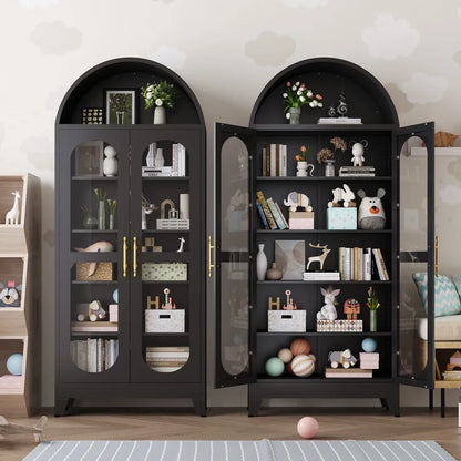 Erosoei 73" Metal Arched Display Cabinet with Glass Doors and Adjustable Shelves for Collectibles