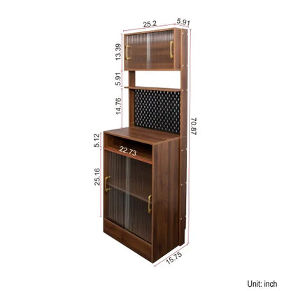 Kitchen Pantry Storage Cabinet with Hutch 25 inch Wide Tall Freestanding Food Kitchen Cabinet Pantry Cupboard with Reeded Glass Doors, Pegboard, Countertop Farmhouse 25 W x 71 H x 16 D Inch