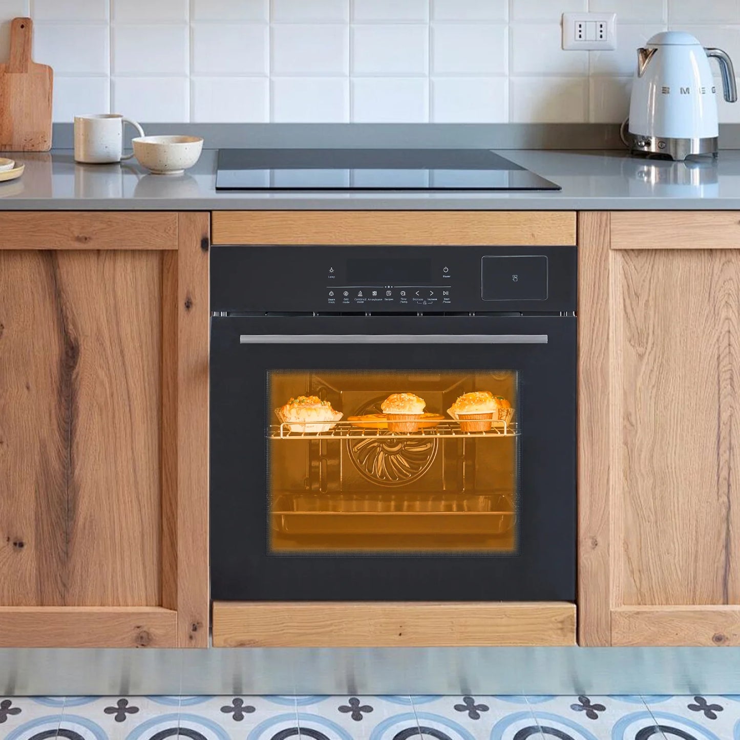 24" Electric Wall Ovens with 8 Baking Modes 2.5Cu.ft Built-in Electric Ovens with Air Frying Function 3000W Touch Control Double-Layered Glass Door Silver