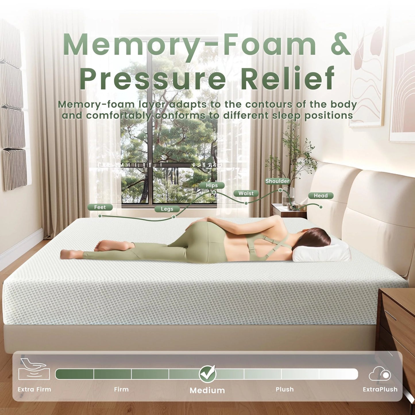 5 Inch Gel Memory Foam Mattress in a Box, Fiberglass Free, Medium Firm Pressure Relief for Cooler Sleep Supportive, Comfortable and Supportive, White