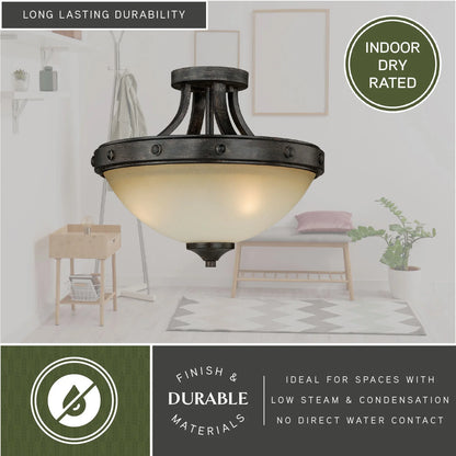 Halifax 14.5-in W Bronze Rustic Bowl Semi Flush Mount Ceiling Light Cream Glass
