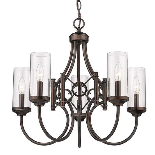 Golden Lighting Quincy 5 Light Chandelier in Cordoban Bronze with Clear Glass