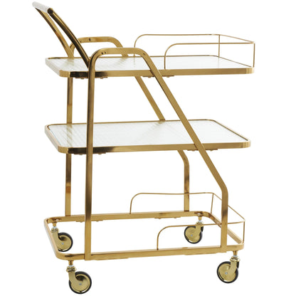DecMode 27" x 35" Gold Metal Rolling Glass Shelf 3 Tier Bar Cart with Side Guards and Handle, 1-Piece