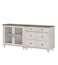 TV Stand for 75-Inch TVs, Wooden TV Cabinet Entertainment Center Television Stands for Living Room, 2-in-1 Sideboard Buffet Cabinet with Glass Door & Drawer for Kitchen, Rustic White