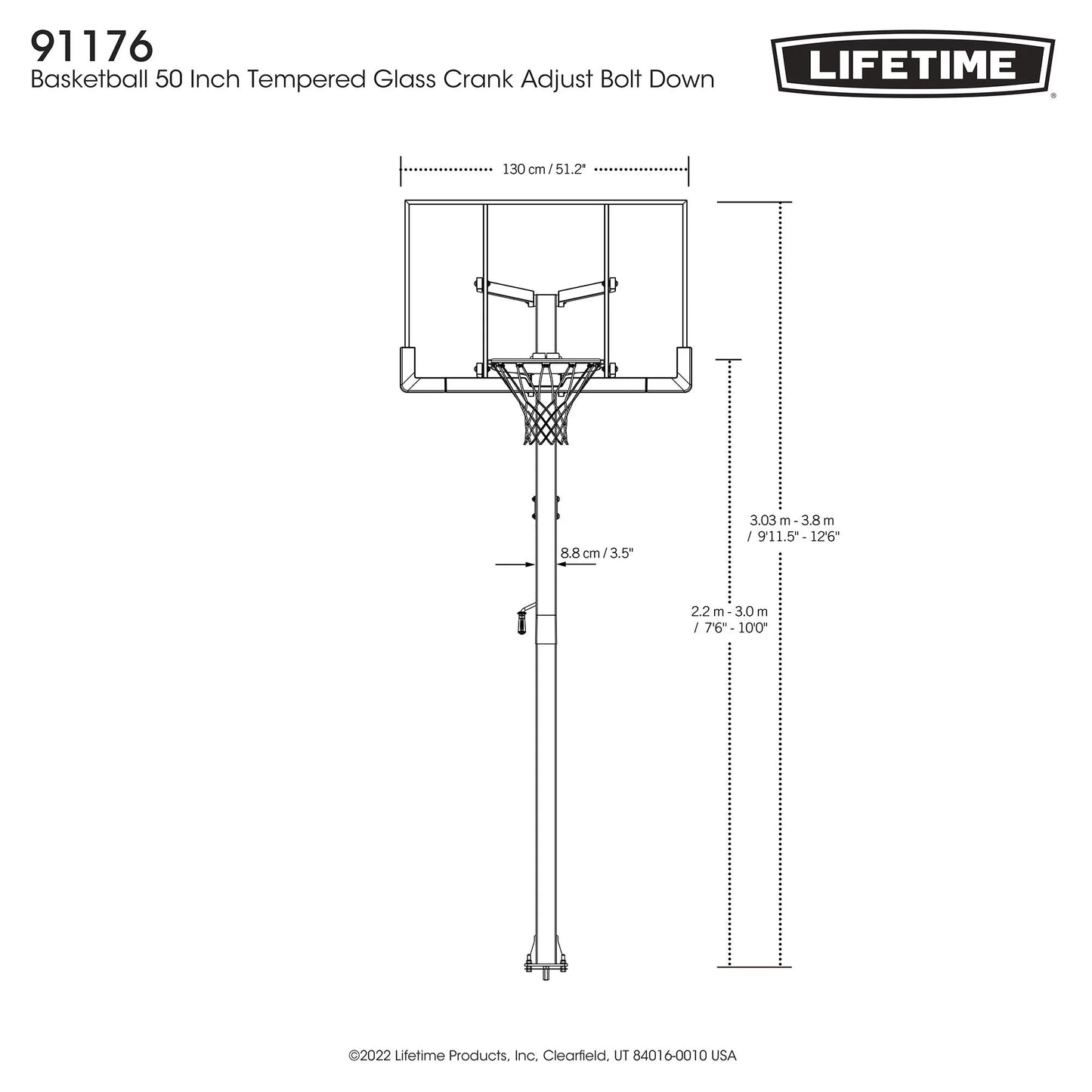 Lifetime Adjustable Height 50" x 33" Tempered Glass Basketball System