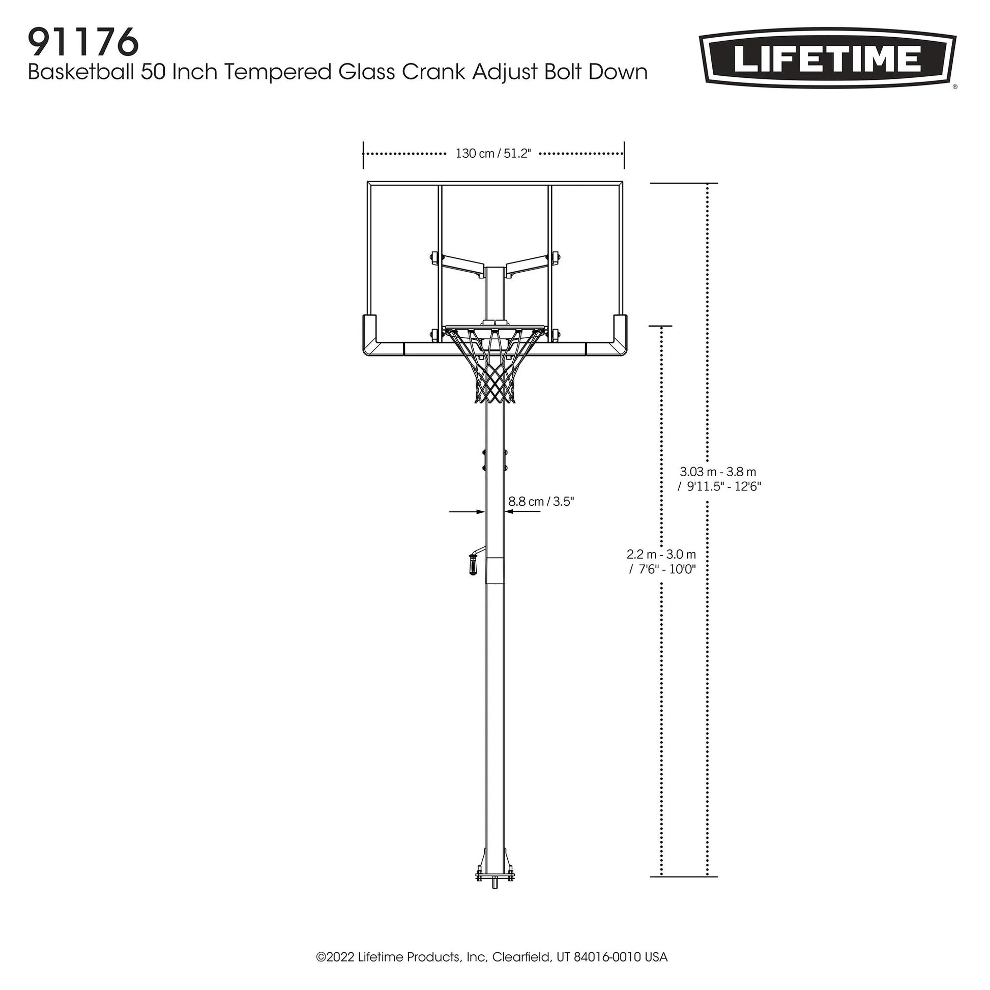 Lifetime Adjustable Height 50" x 33" Tempered Glass Basketball System
