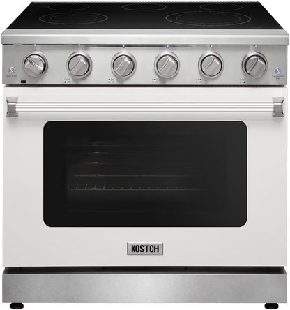 KOSTCH 36 inch Electric Range, 5-Burner Cooktop with 6.0 cu ft Convection Oven, Glass Top, in Stainless Steel
