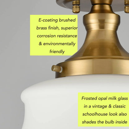Modern Semi Flush Mount Ceiling Light Gold Hallway Light Fixture Opal Milk Glass