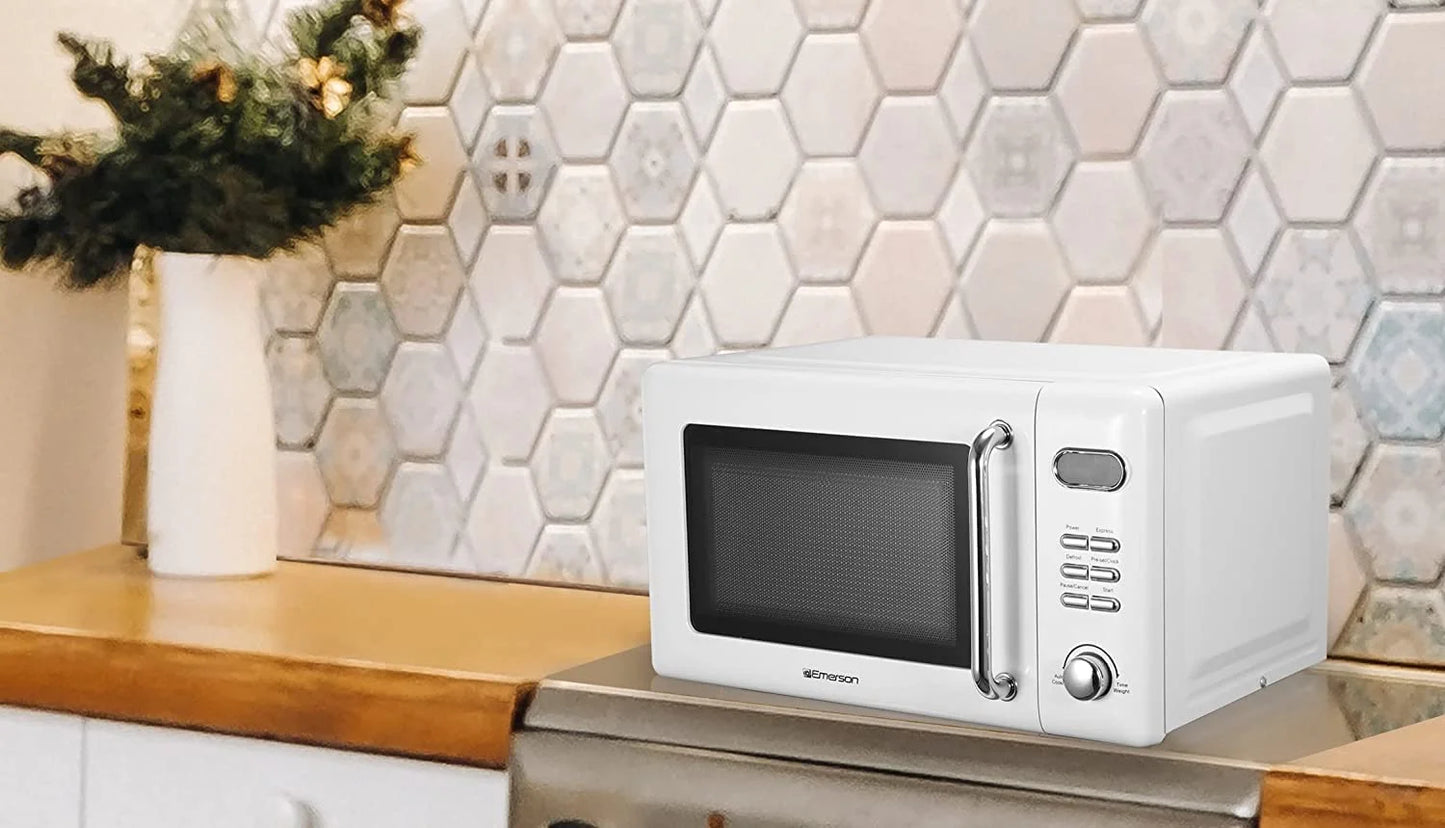 Countertop Microwave Oven with Push Button Control, LED Display, 700W 5 Power Levels, 8 Auto Menus, Glass Turntable and Child Safety Lock, 0.7-inchThunderbird Blue