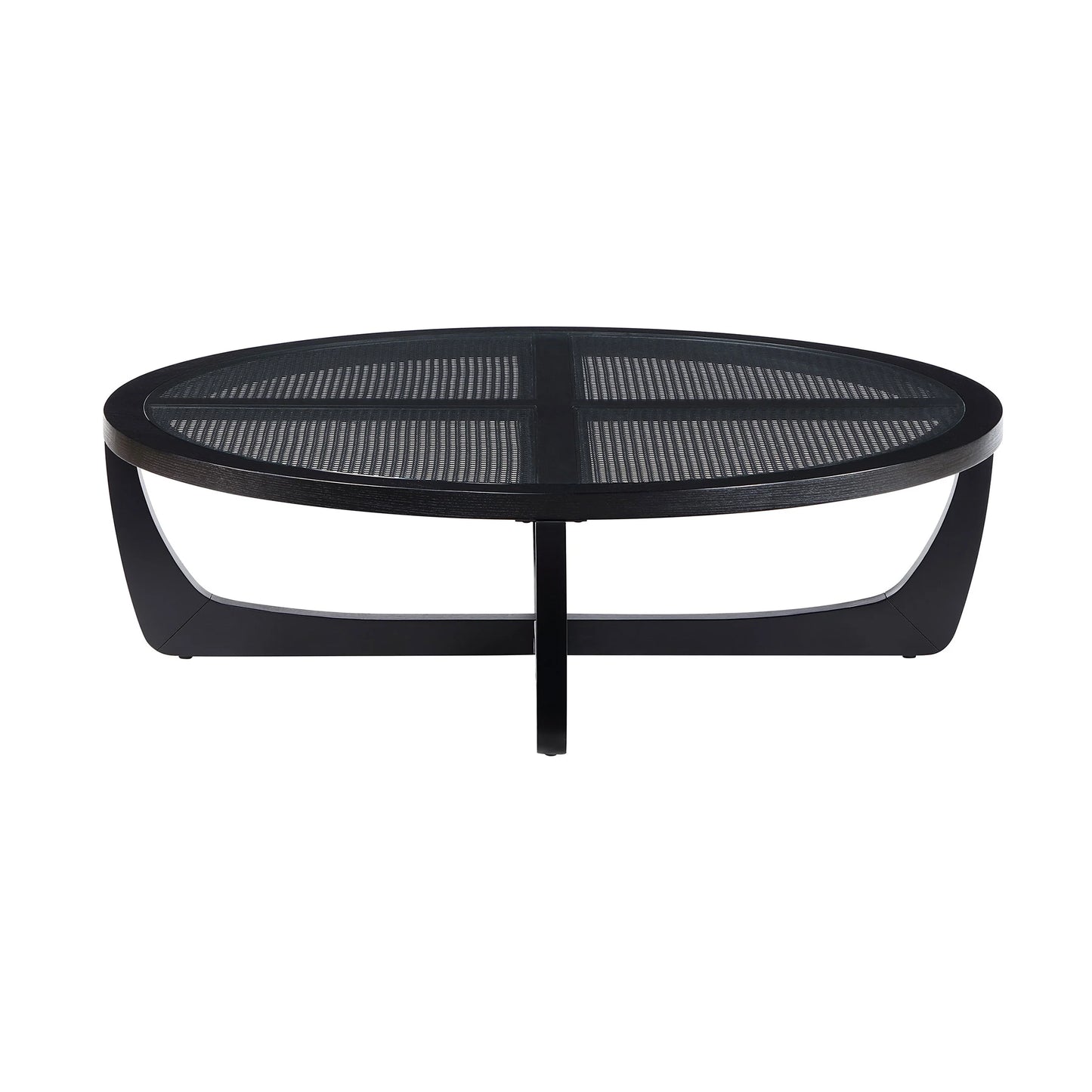 Beautiful by Drew Barrymore Round Rattan and Glass Top Coffee Table, Black