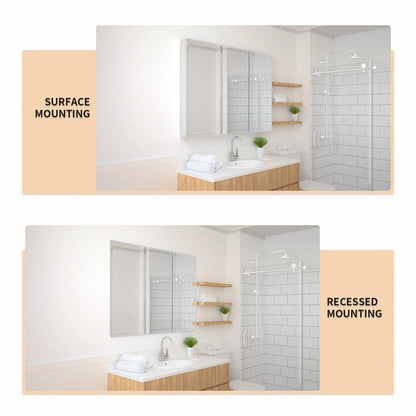 Taimei 48" W x 36" H x 4°?D Aluminum Medicine Cabinet with Three(3) Frameless Beveled Mirror Doors, Interior Mirrors,Color Satin, Adjustable 3 Glass Shelves, Soft Closure. By: FOCA US