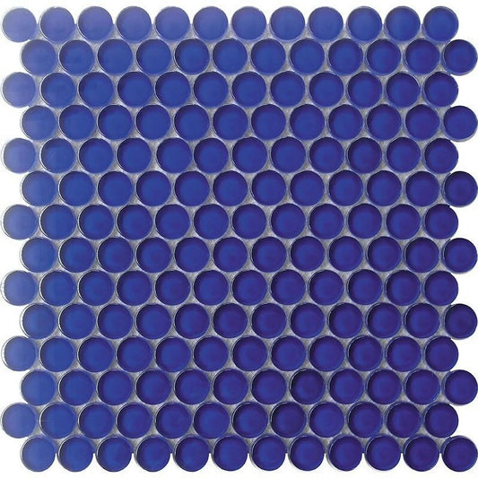 Apollo Tile 5 Pack 12-in x 12-in Royal Blue Penny Round Glossy Finished Glass Mosaic Wall and Floor Tile (5 sq ft/case)