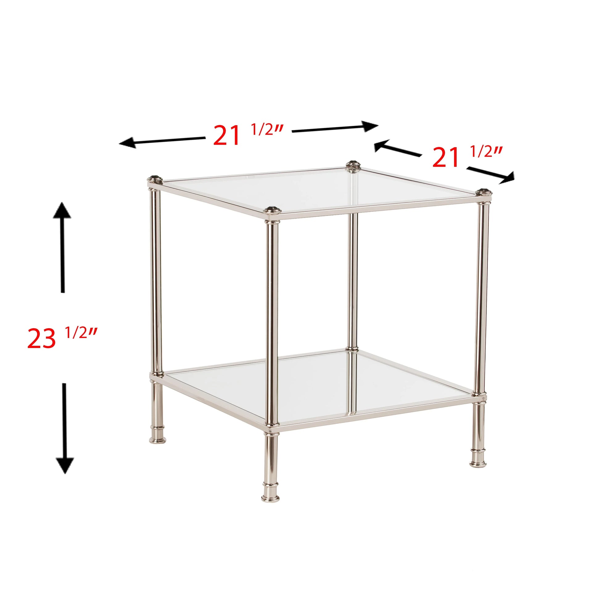 Ember Interiors Parell Glam Metal and Glass End Table, Metallic Silver