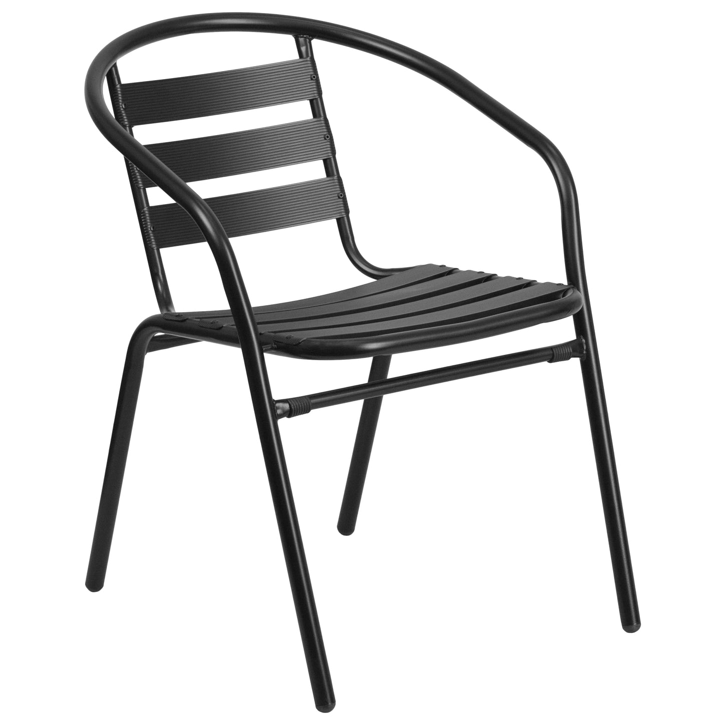 Emma + Oliver 7 Piece Patio Table & Chairs Set with 31.5"x55" Rectangular Metal Table with Tempered Glass Top and 6 Black Aluminum Stacking Chairs
