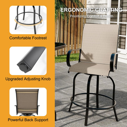 Riedhoff 3-Piece Patio Bar Set with 2 Swivel Chairs & Glass Table,All-Weather,Textile Fabric,Gold