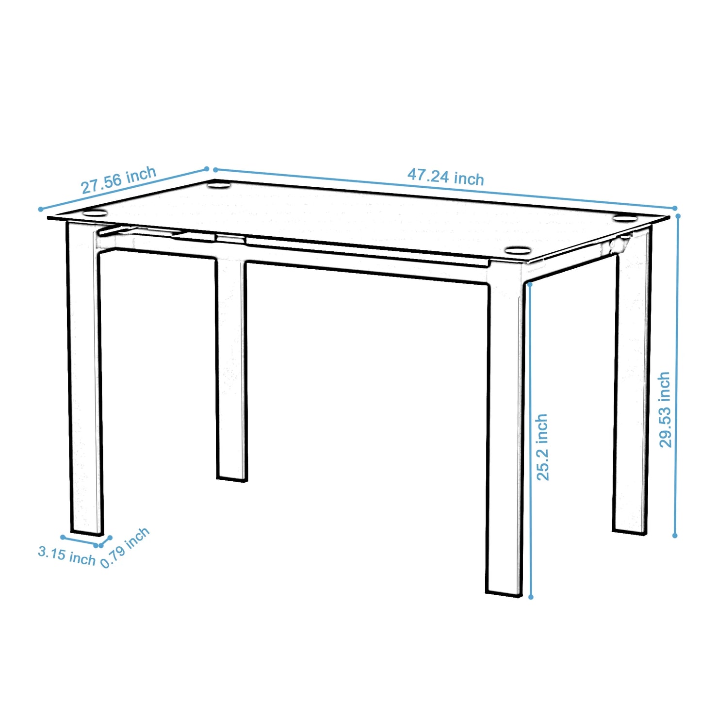 Knubmt Rectangle Tempered Glass Tabletop Dining Table for Home, Dinning Room, Black