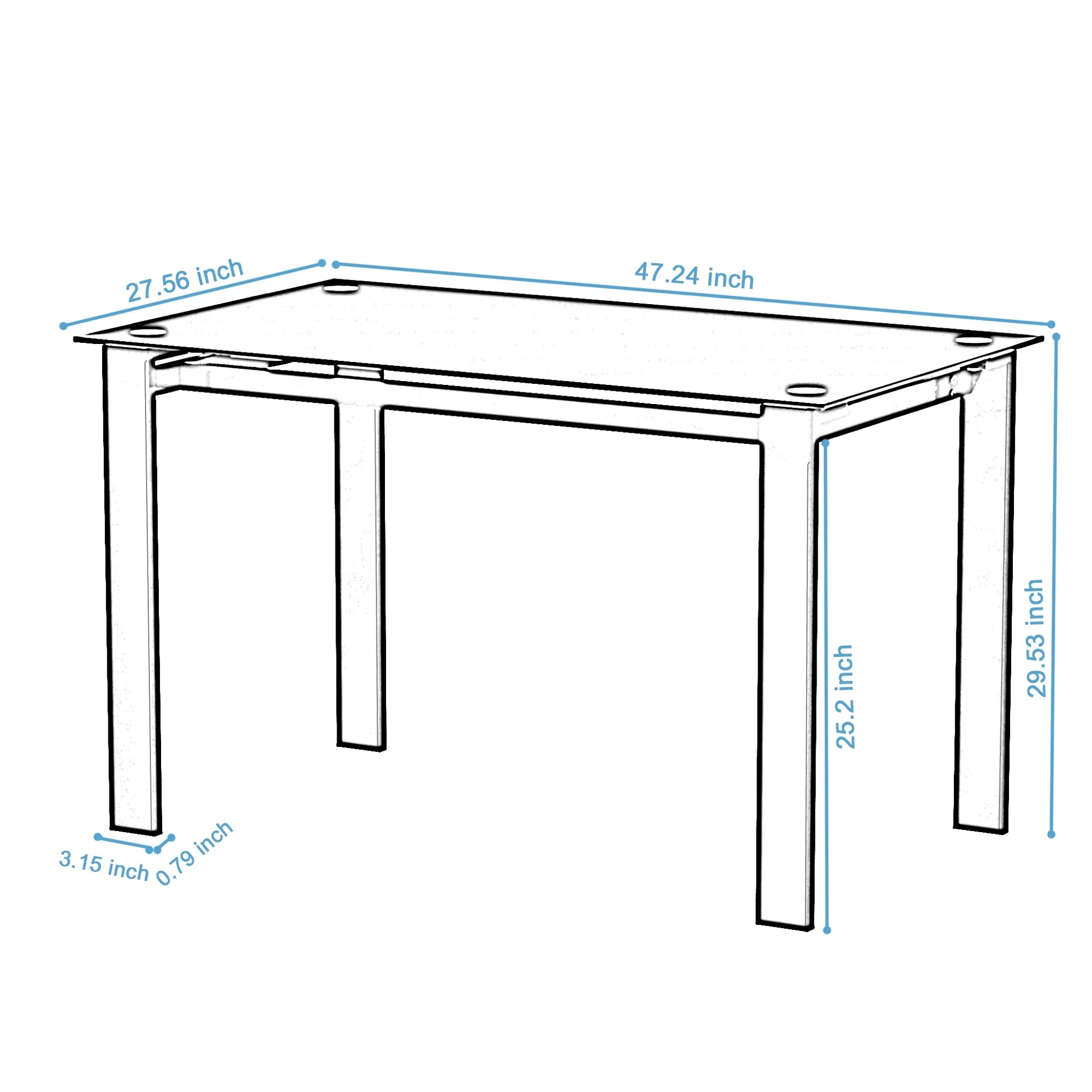 Knubmt Rectangle Tempered Glass Tabletop Dining Table for Home, Dinning Room, Black