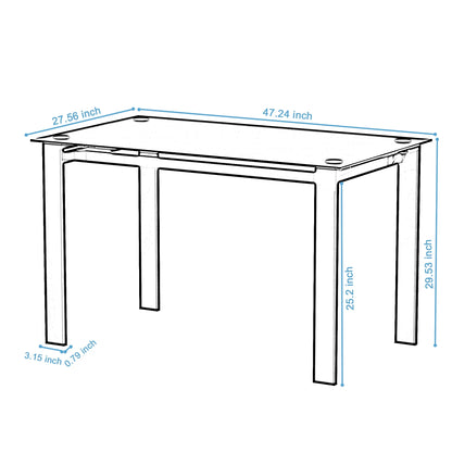Knubmt Rectangle Tempered Glass Tabletop Dining Table for Home, Dinning Room, Black