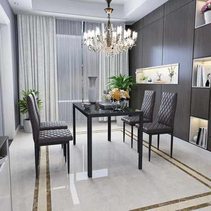 Aukfa 5-Piece Dining Table Set for Dining Room, Kitchen, Dinette, w/Glass Tabletop, 4 Faux Leather Metal Frame Chairs - Black