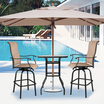 Ktaxon 31 Inch Patio Bar Table, Square Outdoor Bar Height Bistro Table with Tempered Glass Tabletop & Umbrella Hole, Outdoor Cocktail Table for Patio Yard Poolside, Brown