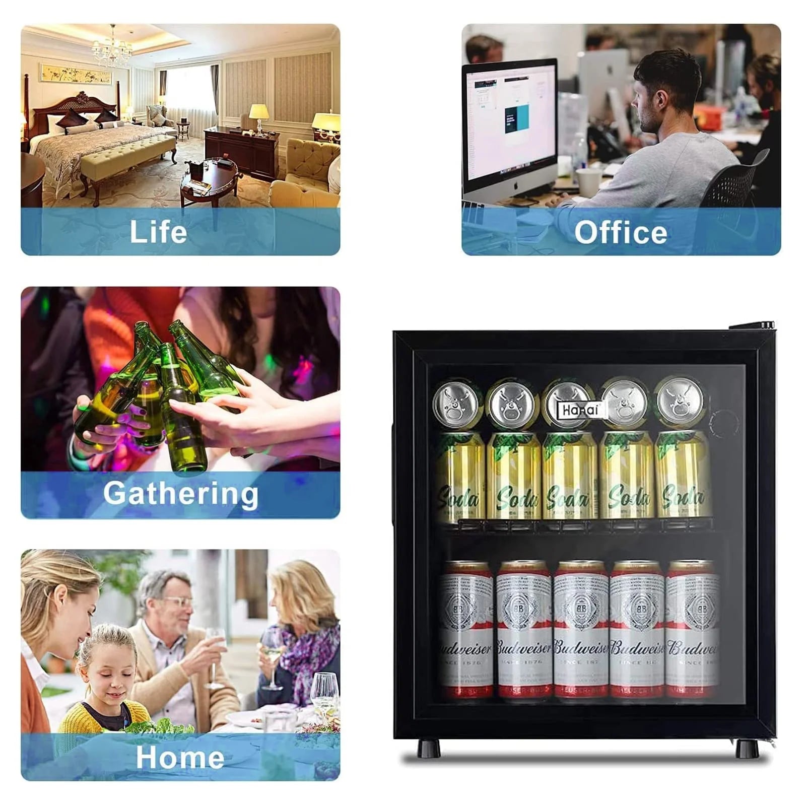 62-Can Beverage Cooler and Refrigerator, Small Mini Fridge for Home, Office or Bar with Glass Door and Adjustable Removable ShelvesPerfect for Soda Beer or Wine, Stainless Steel, 1.6 Cu.Ft.