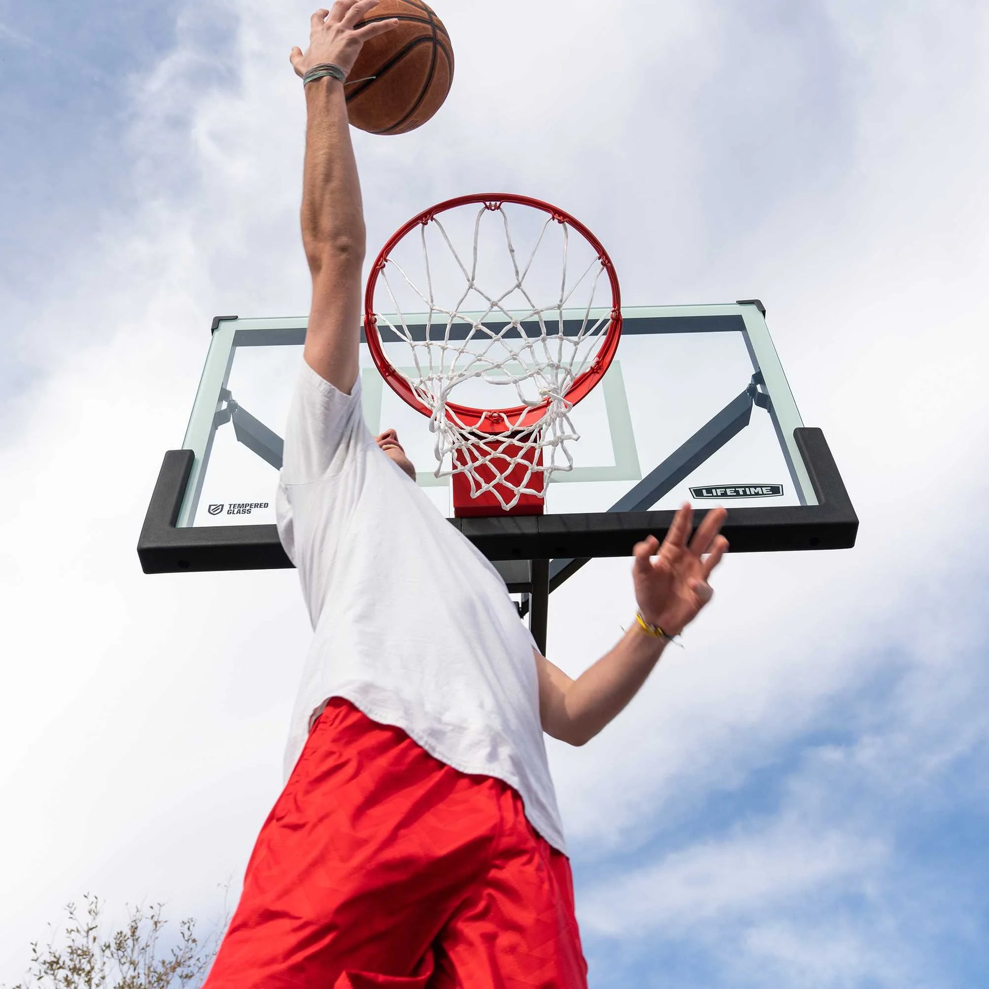 Lifetime 54-Inch Tempered Glass Bolt Down Basketball Hoop with Mammoth Lift Adjustment & Spring Flex Rim - Model 90965-Outdoor Play