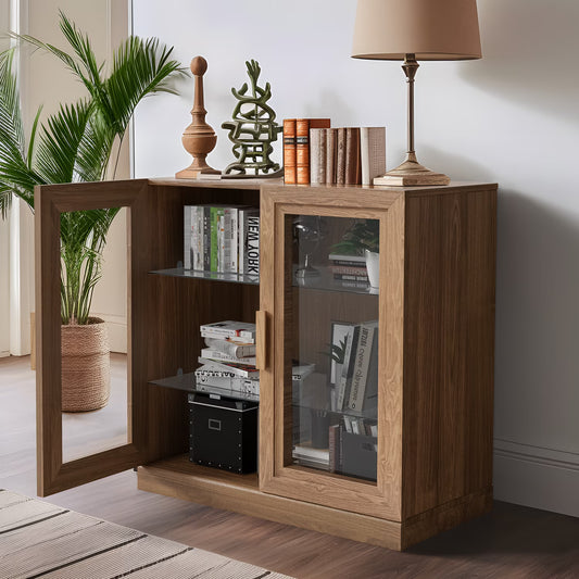 MAYEERTY 31" Wood Display Cabinet Storage Cabinet DIY Combination Cabinets with Glass Door, Natural Wood
