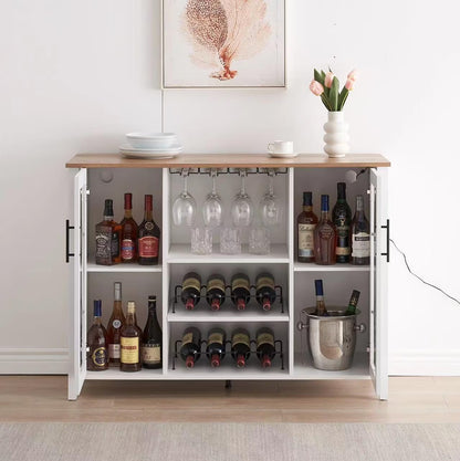 Faitaliicy Wine Bar Cabinet With Led Light Wine And Glass Rack Kitchen Buffet Sideboard Industry Coffee Bar Cabinet Freestanding Liquor Cabinet For Kitchen Dining Room Living Room