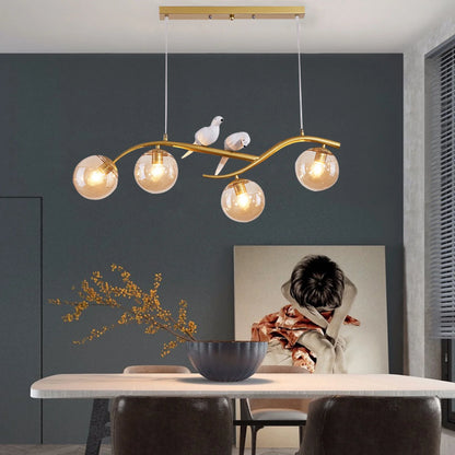 Miumaeov 4-Light Chandelier 2-Birds Modern Ceiling Pendant Light with Gold Glass Ball for Bedroom Living Room Kitchen Dining Room